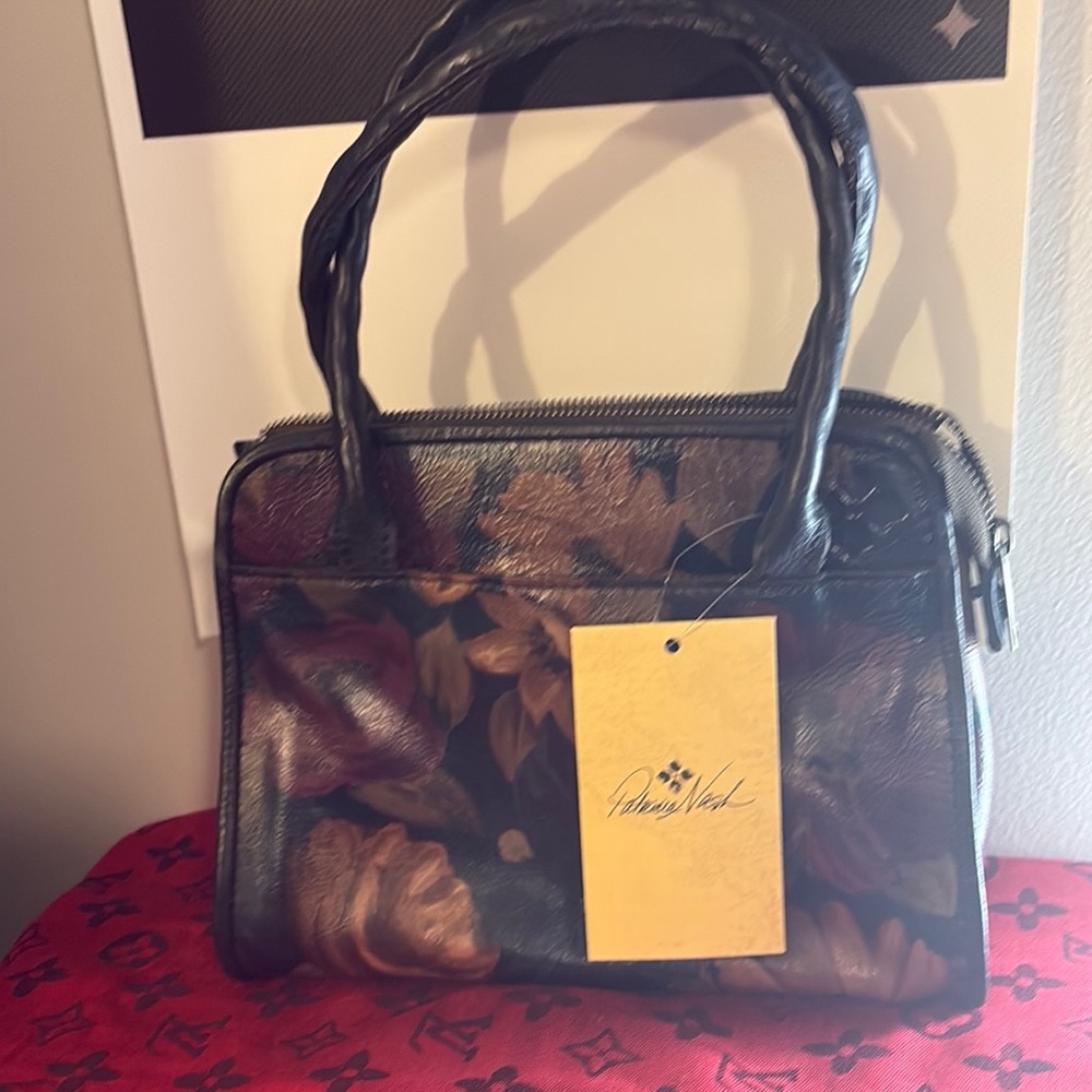 Patricia Nash Floral Leather Satchel - Black, Burgundy, Brown